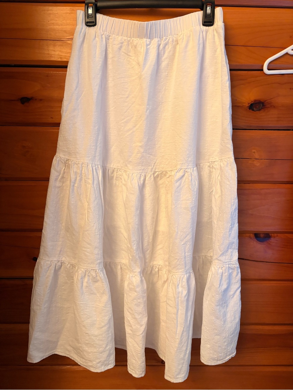 White Tiered Midi Skirt with Elastic Waist